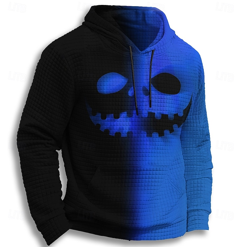 Halloween Men's Pumpkin Hoodie Sweatshirt Gothic Crew Neck Party Gift Streetwear Blue Purple Drawstring Fall Winter Designer3