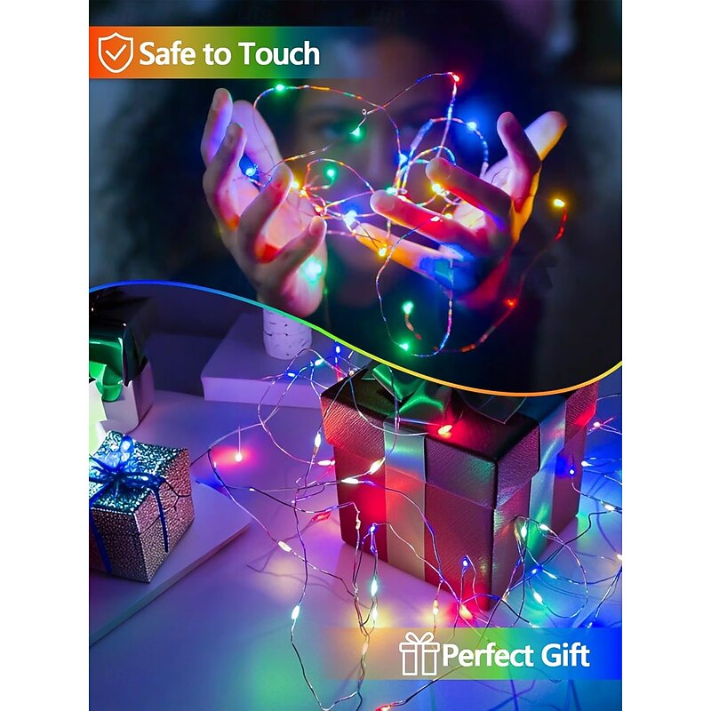 4 Pcs 10M/32FT 100LED Beads Fairy String Lights Halloween Christmas Valentine's Day Wedding Festival Party Gift DIY Copper Wire Light String IP44 Waterproof AAA Waterproof Battery Box Remote Control4