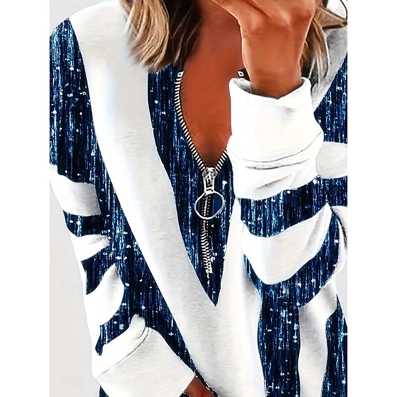 Women's Pullover Sweatshirt Zip Up Sweatshirts Graphic Geometric Striped Fashion Casual Long Sleeve Crew Neck Regular Tops Street Dailywear Zipper Half Zip Print Black Blue Green Spring Fall Winter3