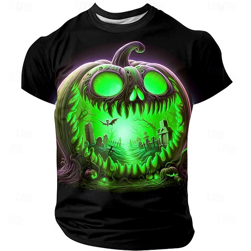 Halloween Men's Pumpkin T Shirt Short Sleeve T shirt 3D Print Crew Neck Shirt Exaggerated Designer Horror Party Street Holiday Yellow Orange Green Summer Spring All Seasons Clothing Apparel S M L XL3