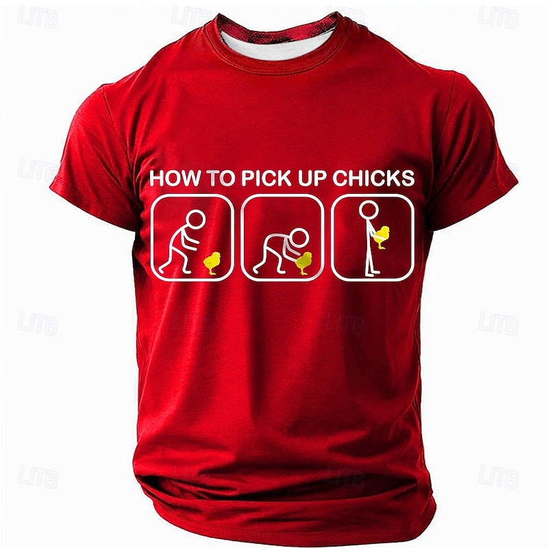 Men's T-Shirt Funny Graphic Short Sleeve 'How To Pick Up Chicks' Pun Humor4