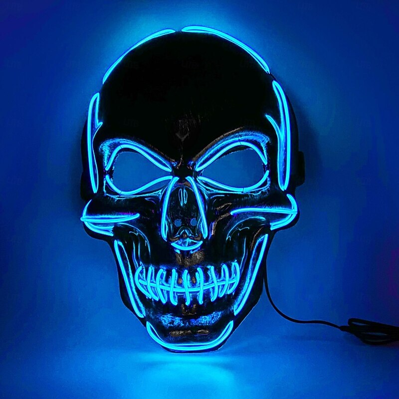 1 Pc 25 * 17CM Halloween Cold Light Line Skull Luminous Mask Party LED Skull Mask Horror and Weird Decorative Prop AA Battery Box2