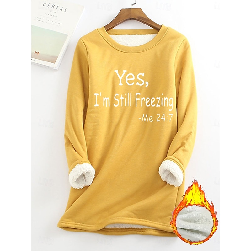 Women's Sweatshirt Pullover Fleece Lined Warm Pajamas Sherpa Letter Street Casual Fuzzy Comfrt Round Neck Long Sleeve Top Micro-elastic Fall & Winter Comfrt Breathable Soft Fabric 7