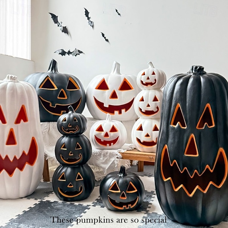 Halloween Black and White Pumpkin Lantern Automatic Switch LED Garden Paradise Glowing Creative Atmospheric Ornament2