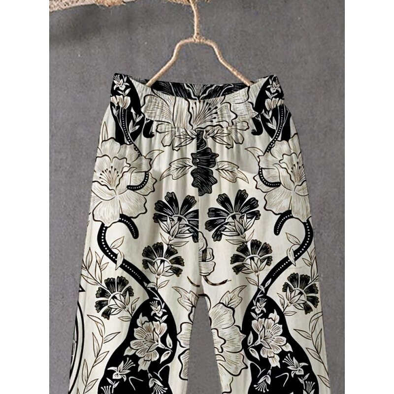 Women's Chinos Pants Trousers Streetwear Casual Full Length High Waist Floral Elastic Waist Print Breathability Comfortable Stretchy Vacation Street Daily Wear Apricot Summer Spring Fall Regular Fit2