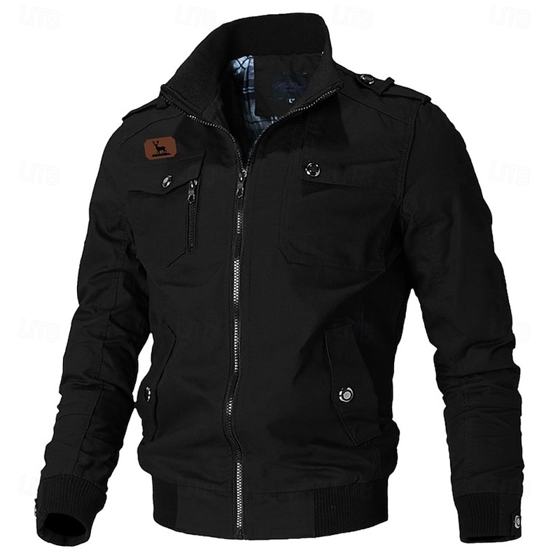 Men's Graphic Reindeer Military Jacket Coat Tactical Jacket Thermal Warm Casual Outdoor Dailywear Multiple Pockets Cotton Bomber Jackets with Shoulder Straps Fall Winter Stand Collar Long Sleeve4