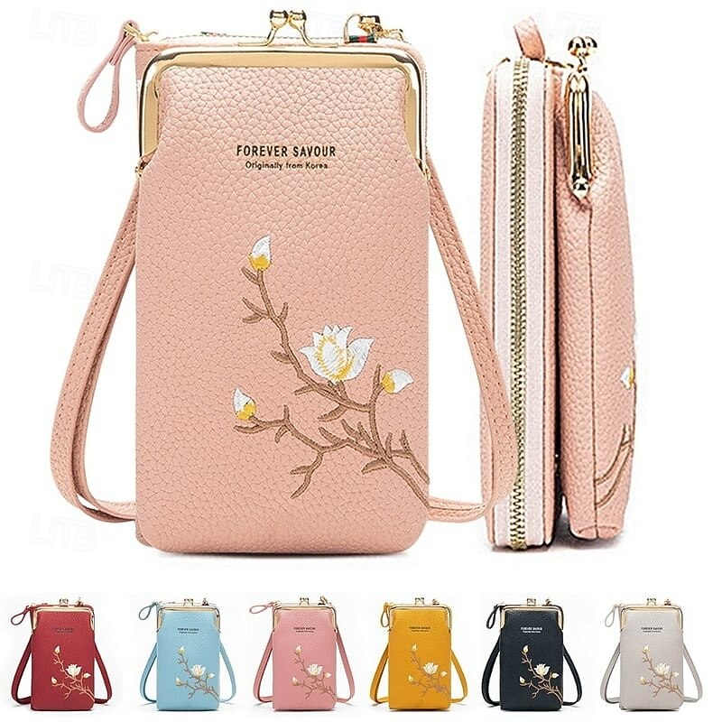 Women Sling Cross-Body Wallet with Mobile Cell Phone Holder Stylish Embroidered Mini Shoulder Bag Multifunctional Ladies Purse Casual Fashion Small Crossbody Handbag for Daily Use2
