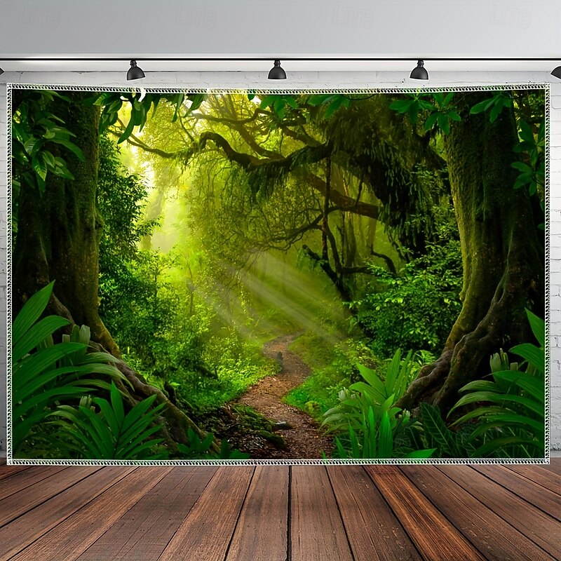 Forest Waterfall Tapestry – Nature Landscape Wall Hanging for Bedroom or Living Room Decor, Tranquil Jungle Stream Backdrop4