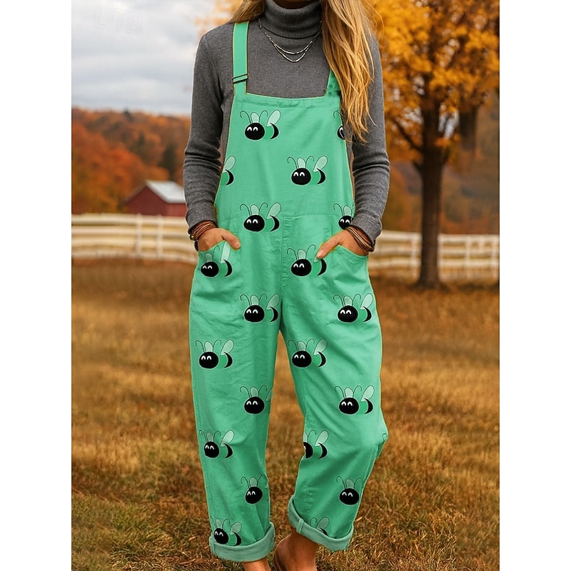 100% Cotton Women's Overall Active Graphic Sleeveless Sleeveless Straight Square Neck Pocket with Pocket Vacation Daily Loose Fit Yellow Blue Purple Summer3