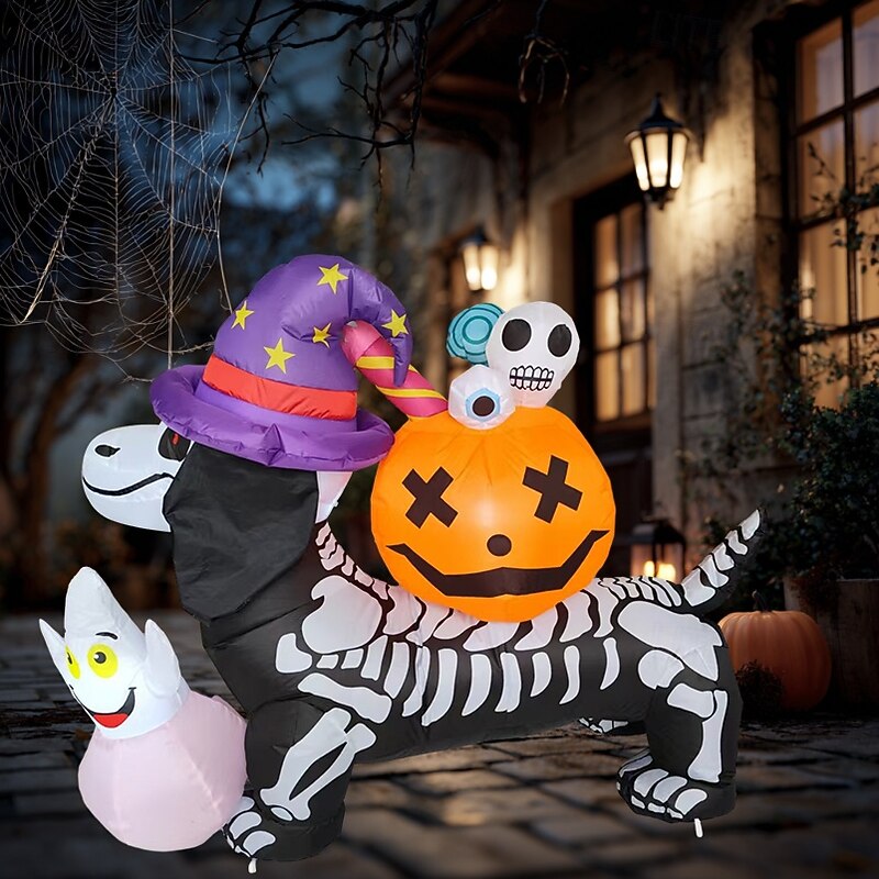 1 Pc 1.6M Halloween Skeleton Sausage Dog Pumpkin Ghost Inflatable Air Model Indoor and Outdoor Courtyard Garden Lawn Party Atmosphere Decorative Light US/EU/UK/AU Plug4