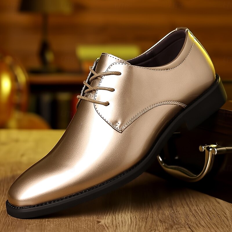Men's Metallic Bronze Faux Leather Lace-Up Shoes – Sleek Formal Footwear for Evening Events and Dinners