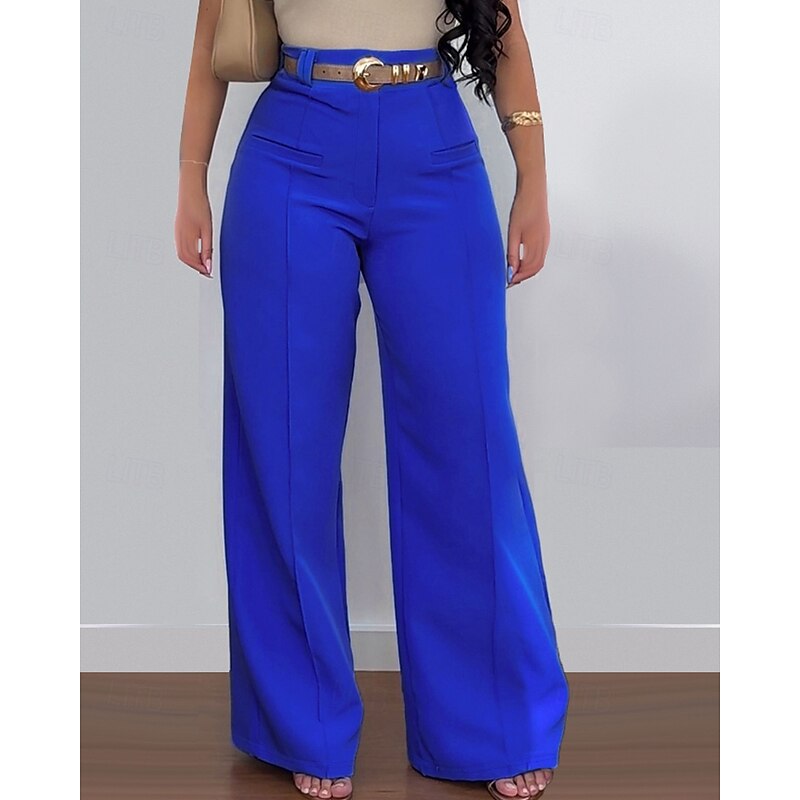 Women's Wide Leg Slacks Streetwear Casual Full Length Natural Plain Elastic Waist Soft Street Holiday Weekend Black Pink Blue Coffee Fall Regular Fit