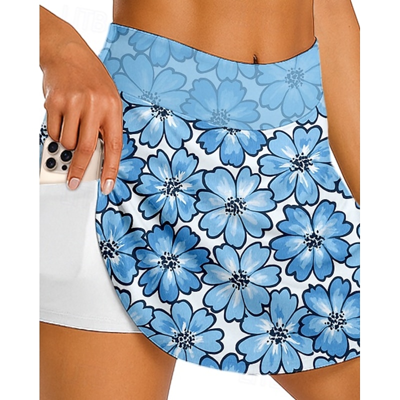 Women's Graphic Tropical Flowers Cycling Skort Skirt Bike Skirt Slim Fit Sports Sunscreen UV Resistant 3D Pad Fast Dry Blue Clothing Apparel Bike Wear3