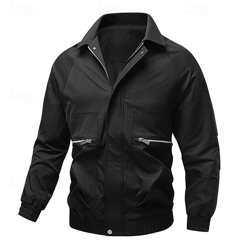 Men's Jacket Casual Jacket Outdoor Vacation Warm Zipper Pocket Fall Winter Plain Fashion Streetwear Standing Collar Regular Black Brown Beige Jacket4