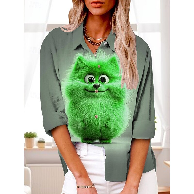 Women's Shirt Graphic Active Daily Stylish Long Sleeve Shirt Collar Regular Tops Daily Holiday Buttons Print Yellow Purple Green Gray Summer Spring Fall4