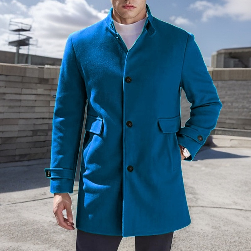 Men's Peacoat Trench Coat Vacation Daily Fall Winter Polyester Thermal Warm Windproof Outerwear Clothing Apparel Fashion Classic Plain Pocket Lapel Single Breasted