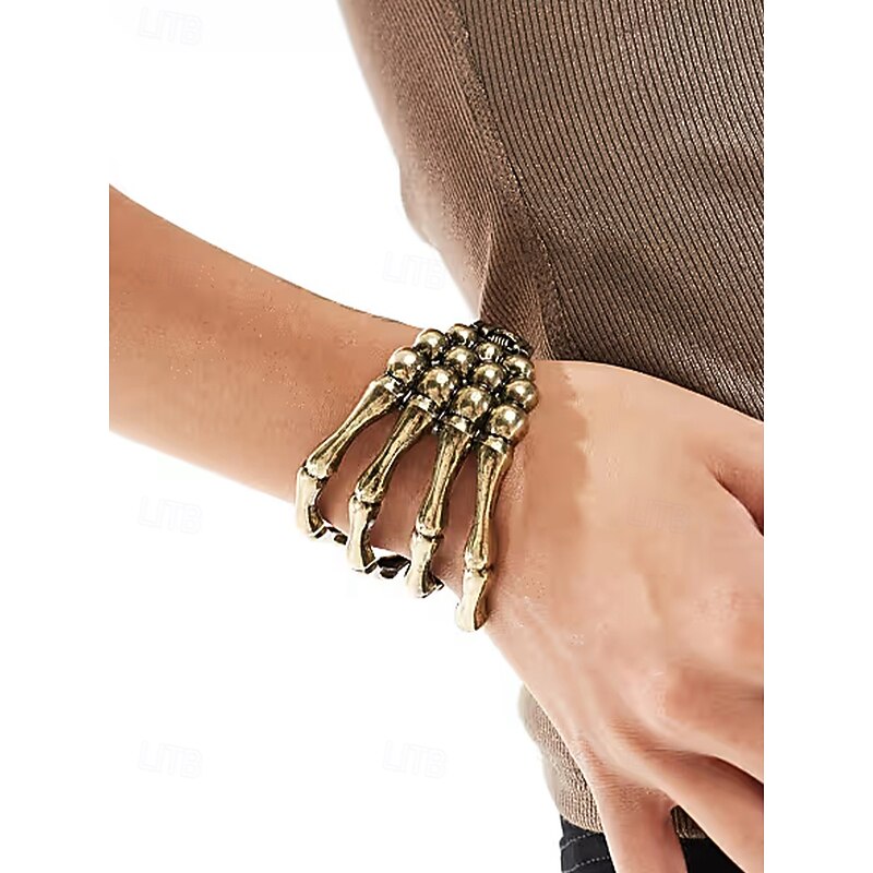Women's Halloween Skeleton Bone Cuff Bracelet – 4-Row Gothic Alloy Hinged Bangle, Adjustable Open Wrap, Statement Costume Jewelry for Cosplay, Parties & Night Out2