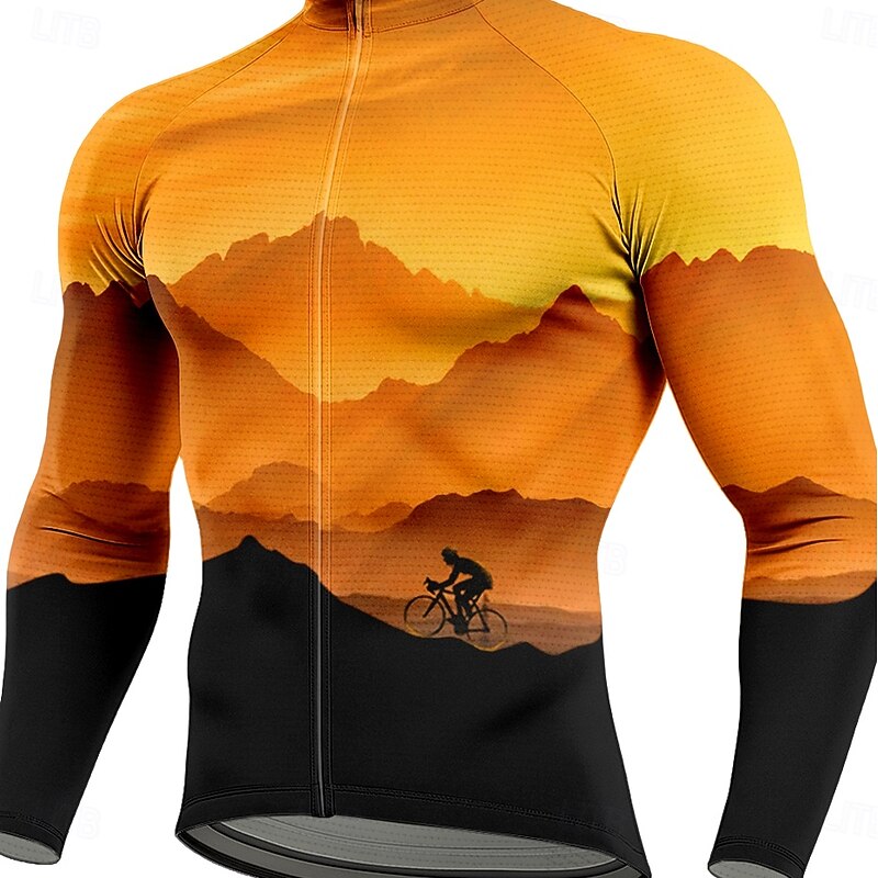 Men's Cycling Jersey with Tights Long Sleeve Orange Bike Thermal Warm 3D Pad Quick Dry Anatomic Design Ultraviolet Resistant Sports Graphic Cloud Patterned Clothing Apparel3