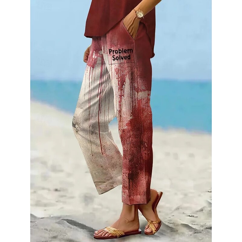 Women's Chinos Pants halloween Trousers Active Casual Long High Waist Graphic Prints Graffiti Pocket Printing Elastic Drawstring Design Breathability Soft Micro-elastic Vacation Street Daily Wear Red