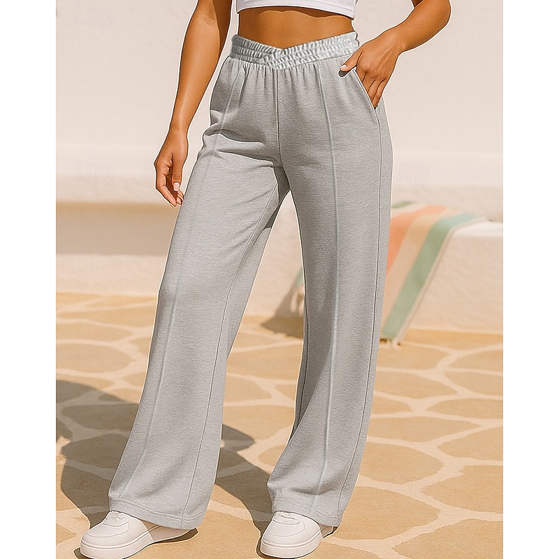 Women's Wide Leg Pants Sport  Sweatpants with Pockets High Waist Bottoms Athleisure Gym Workout Fall Breathable Workout Jogging Running Loose Fit Sportswear Activewear Solid Colored Dark Grey Black3