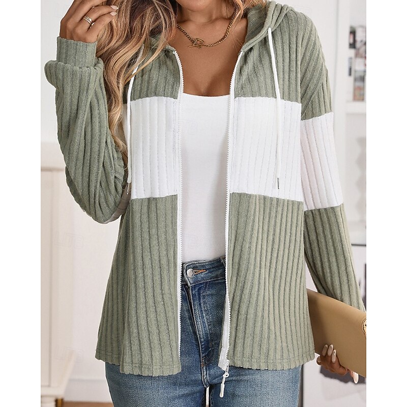 Women's Hoodie Jacket Comfortable Patchwork Zipper Casual Color Block Going out Weekend Zipper Regular Hooded Regular Fit Long Sleeve Outerwear Black Light Green Rose Red Fall Winter4