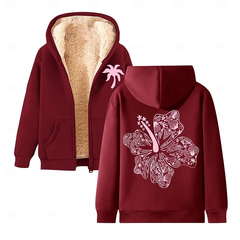 Men's Full Zip Hoodie Zip Up Hoodie Fleece Jacket Fleece Hoodie Black Wine Red Green Khaki Hooded Floral Graphic Plain Zipper Pocket Casual Daily Going out Polyester Streetwear Casual Fall & Winter2