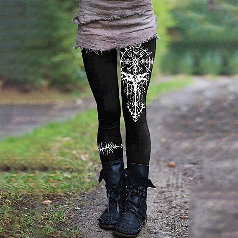 Women's Pants Trousers Leggings Cozy Leggings Streetwear Casual Full Length High Waist Graphic Prints Elastic Waist Print Breathability Comfortable Stretchy Vacation Street Daily Wear Black 1# Black3