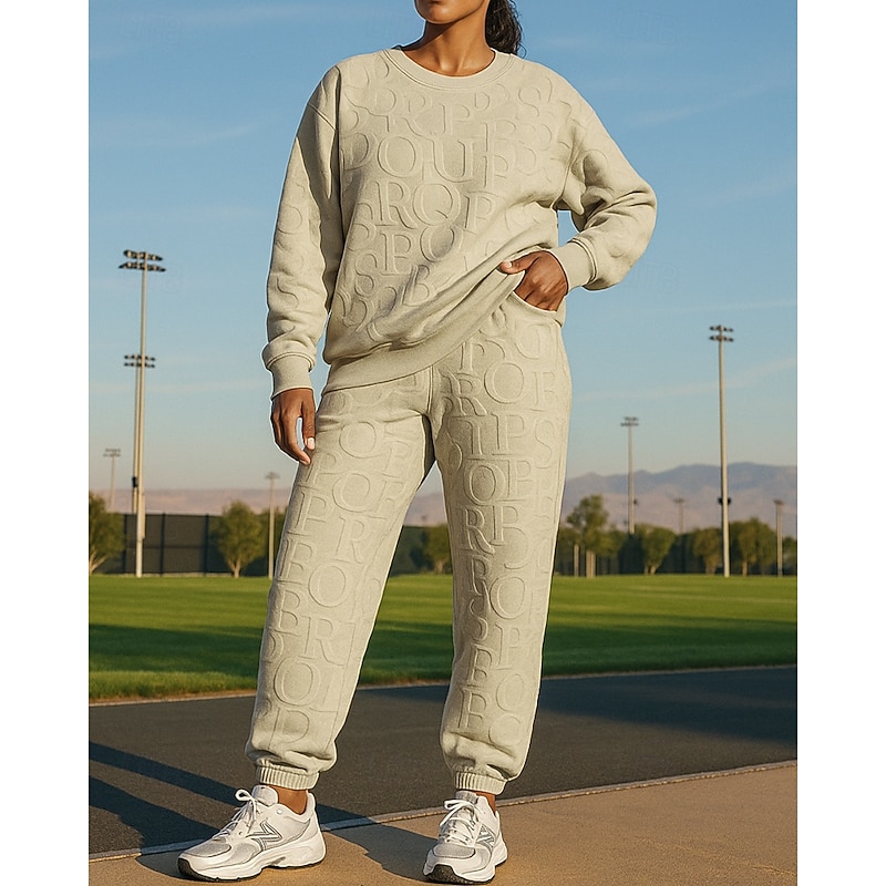 Women's Tracksuit Pullover Sweatshirt Sportswear Solid Colored Clothing Suit Fall Black White Outdoor Travel Sports High Waist Fashion Long Sleeve Sport Activewear Micro-elastic Regular Fit