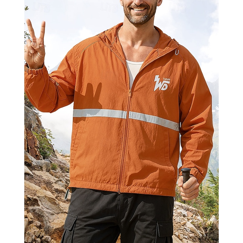 Men's Hiking Jacket waterproof jacket Outdoor Reflective Waterproof Windproof Hiking Outfits Hiking Clothes Spring Autumn / Fall Top Camping / Hiking / Caving Running Solid Color White Orange Green