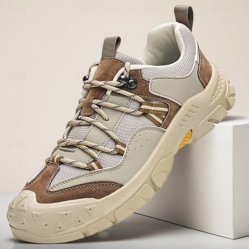 Men's Grey and Brown Multi-Use Sneakers – Versatile Hiking Shoes with Waterproof Design for Sports, Travel and Outdoor Activities