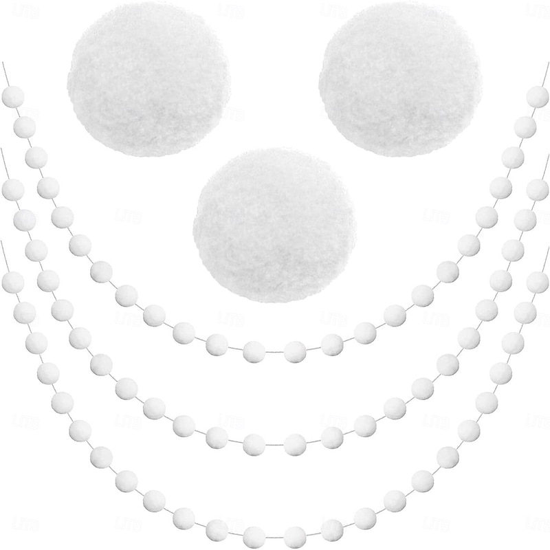 3pcs Christmas White Pom Pom Garland, Felt Ball Hanging Decorations, Christmas Holiday Decor, Festive Atmosphere Ornaments