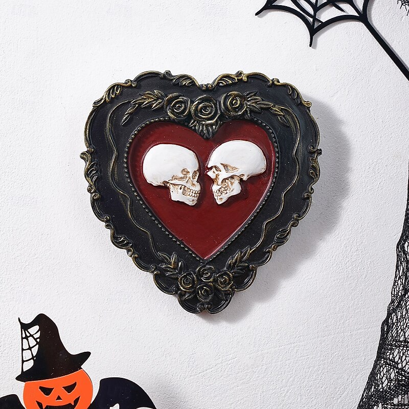 Halloween Decor Resin Heart Skull Wall Hanging, Handmade ABS Resin Love Skull Ornament, Day of the Dead Gothic Home Decoration for Living Room, Study, Store & Halloween Party4