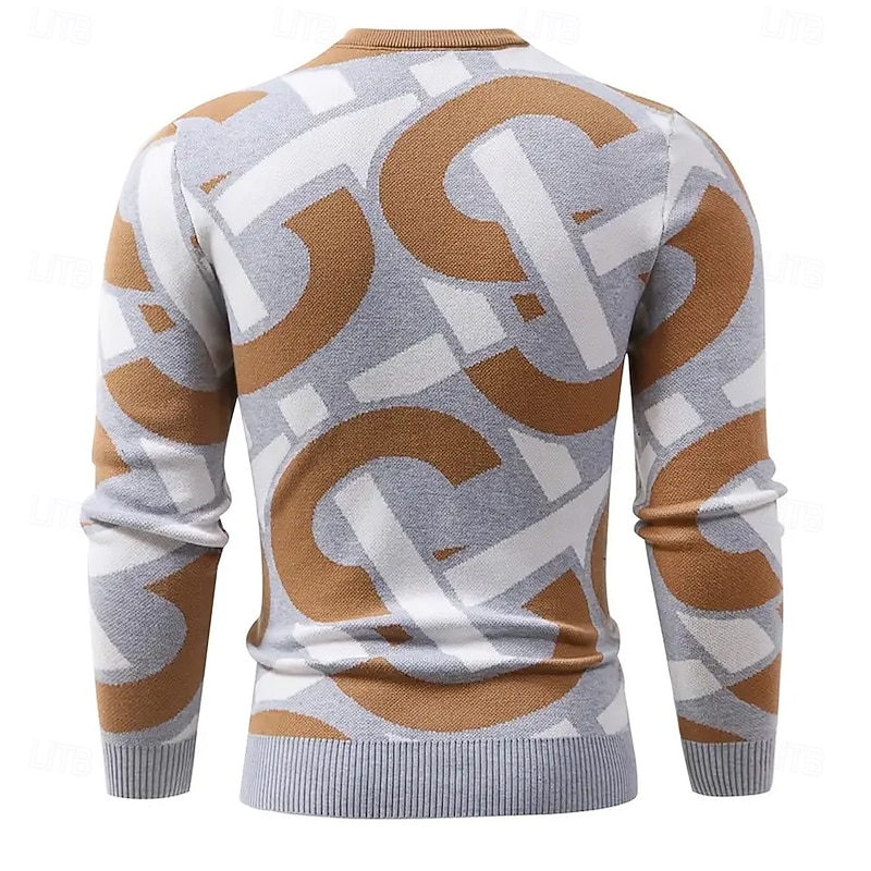 Men's Color Block Pullover Sweater Jumper Knitwear Crewneck Casual Vacation Daily 3D Print Keep Warm Long Sleeve Spring Fall Winter Red Brown4