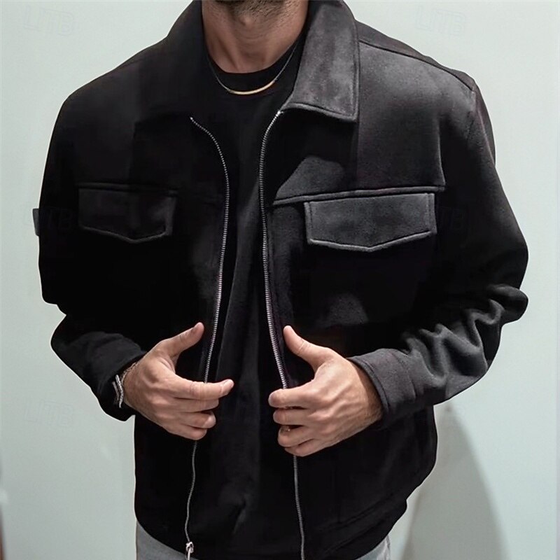 Men's Faux Suede Jacket Cargo Jacket Casual Jacket Vacation Daily Warm Pocket Fall Winter Plain Fashion Classic Lapel Regular Black Brown Gray Jacket4