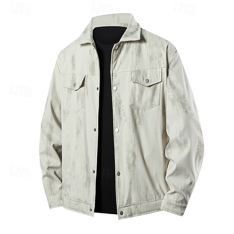 Men's Jacket Casual Jacket Outdoor Vacation Warm Zipper Pocket Fall Winter Plain Fashion Streetwear Standing Collar Regular Black Blue Beige Jacket