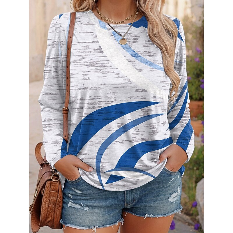 Women's Plus Size Tops T Shirt Graphic Abstract Print Long Sleeve Crew Neck Casual Daily Polyester Fall Winter Yellow Red