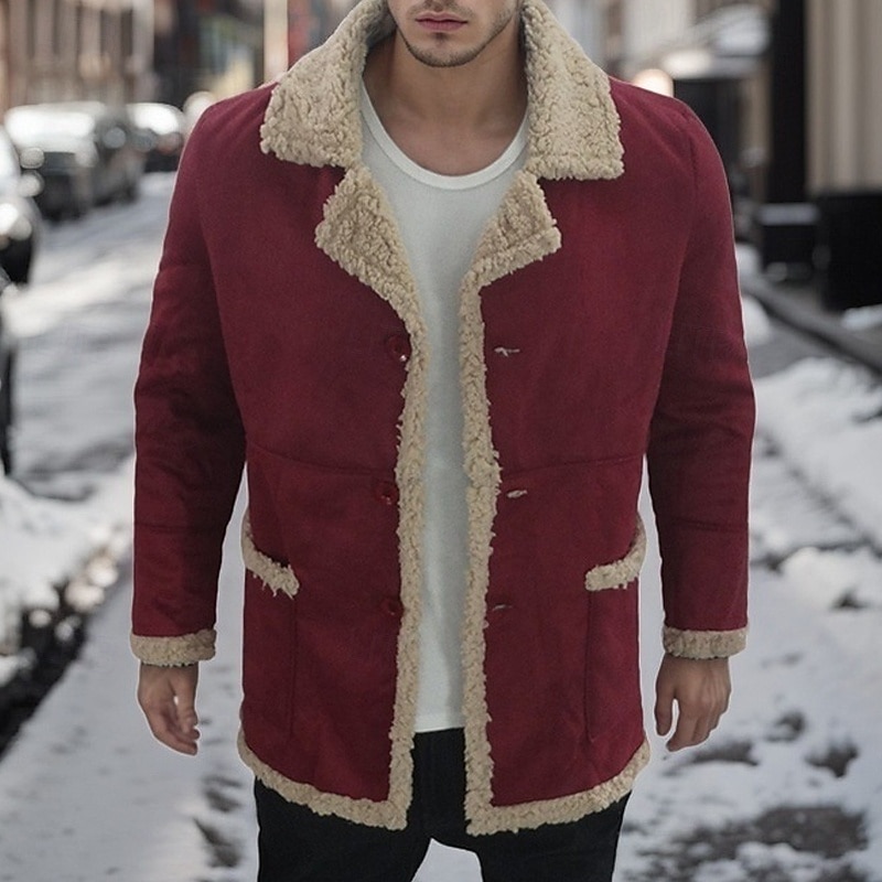 Men's Winter Jacket Sherpa Jacket Vacation Daily Thermal Warm Pocket Fleece Winter Plain Fashion Streetwear Lapel Regular Black Yellow Red Coffee Jacket2