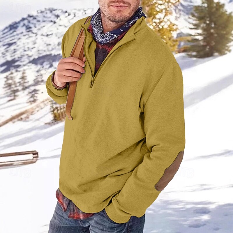 Men's Sweatshirt Pullover Hoodie Sweatshirt Pullover Quarter Zip Sweatshirt Apricot Black White Yellow Army Green Standing Collar Plain Patchwork Sports & Outdoor Casual Daily Streetwear Cool3