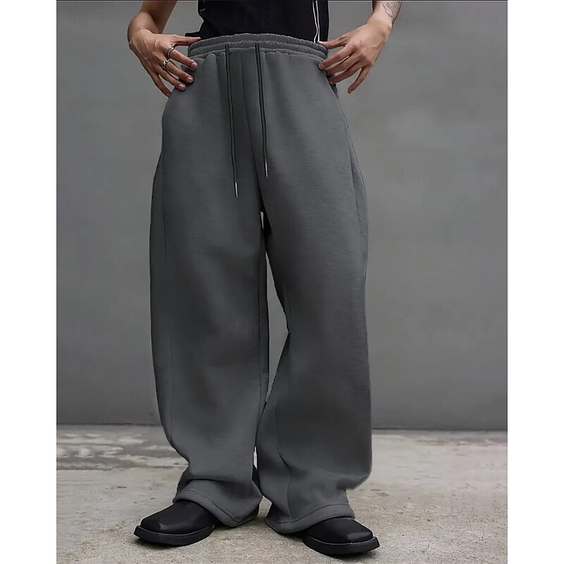 Men's Sweatpants Wide Leg Sweatpants Trousers Drawstring Pocket Elastic Waist Plain Comfort Sports Outdoor Daily Fashion Casual Black Light Grey Micro-elastic4