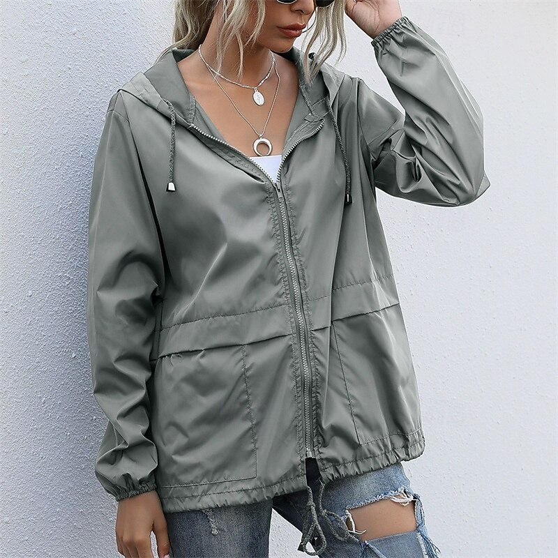 Women's Casual Jacket Waterproof Rain Jackets Rain Coats Waterproof Windproof Zipper Pocket Fashion Outdoor Plain Going out Weekend Zipper Regular Hooded Regular Fit Long Sleeve Outerwear Black Red4