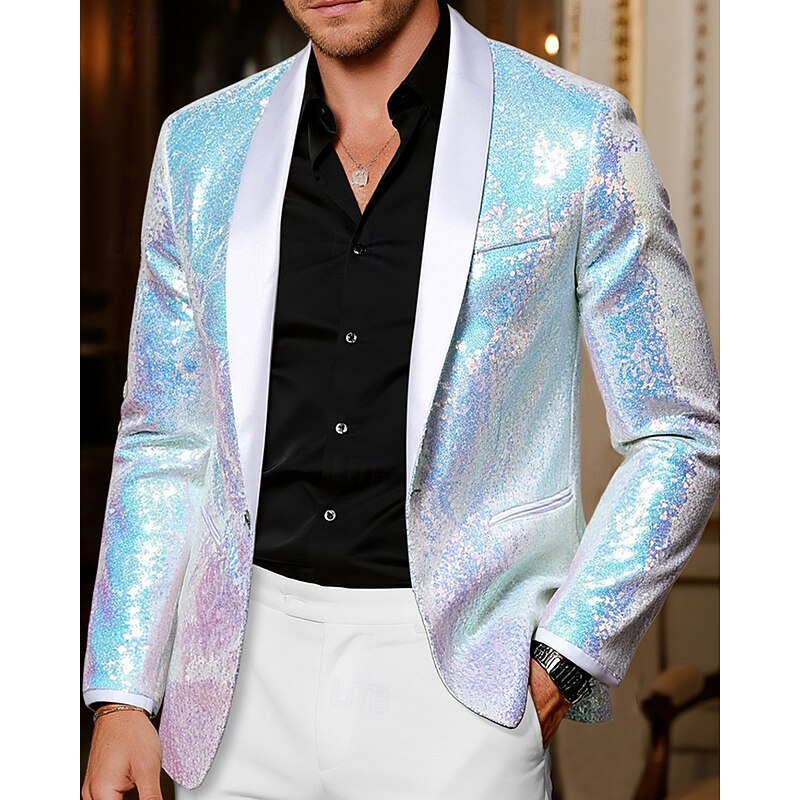 Men's Blazer Business Cocktail Party Wedding Party Fashion Casual Spring Fall Polyester Plain Pocket Buttons Comfortable Single Breasted Blazer White