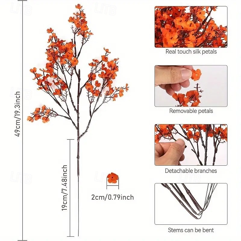 6 Pcs Fall Artificial Outdoor Orange Flowers – Realistic Touch Silk Petals with Detachable Stems for DIY Wedding, Office Centerpieces, Party Decorations, Floral Arrangements, Home Decor – Autumn Orange4