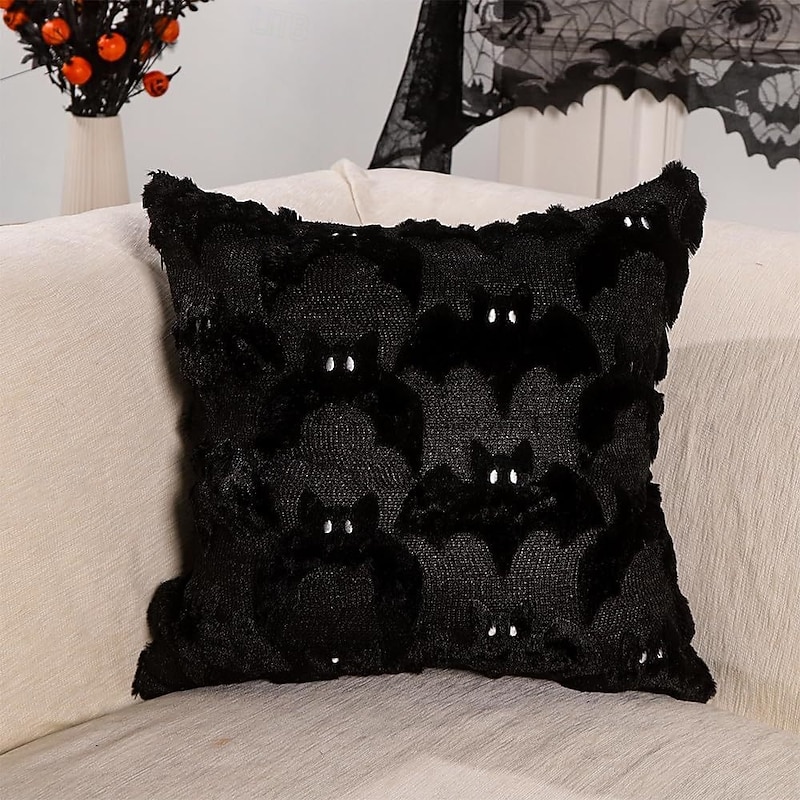 Halloween Plush Pillow Cover, 3D Pumpkin Ghost Bat Cushion Case, Soft Decorative Throw Pillow for Sofa, Living Room, Holiday Home Decor