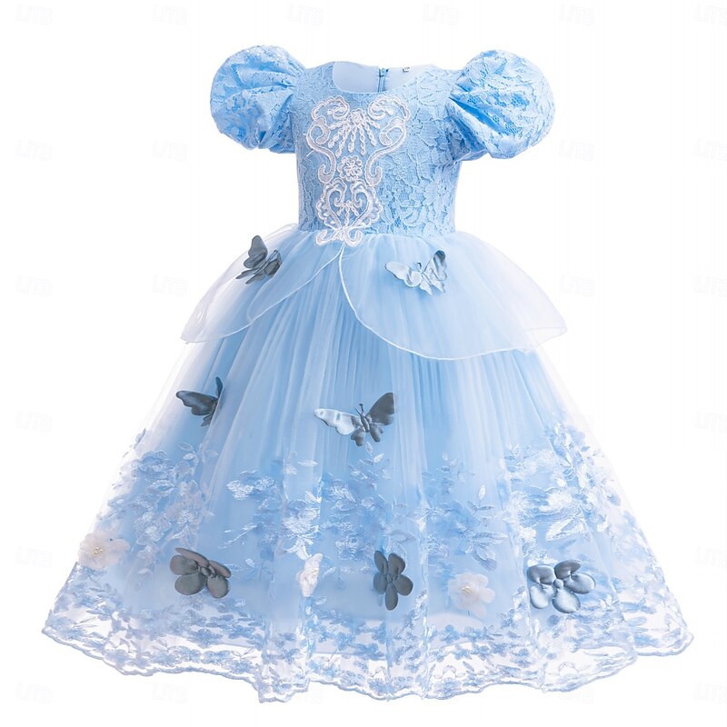 Kids Girls' Dress Solid Color Short Sleeve Party Casual Fashion Cute Polyester Summer 4-12 Years Sky Blue Light Blue4