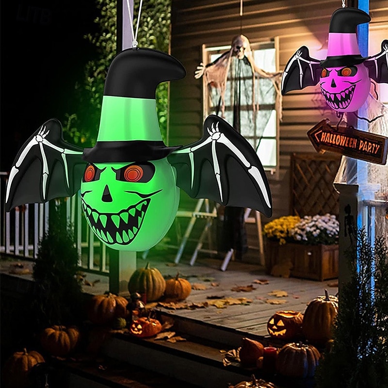 1/2PCS Halloween Funny Horror Atmosphere Decoration Props PVC Ghost LED Colored Light Glowing Bat Inflatable Toy Ghost Festival Party Home Indoor and Outdoor Decoration2