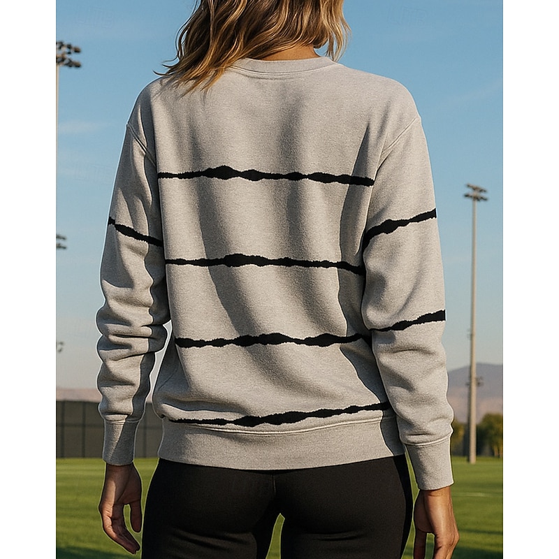 Women's Pullover Sweatshirt Casual Tops Long Sleeve Top Athleisure Fall Stripes Cotton Fashion Outdoor Travel Sportswear Activewear Black White Red2