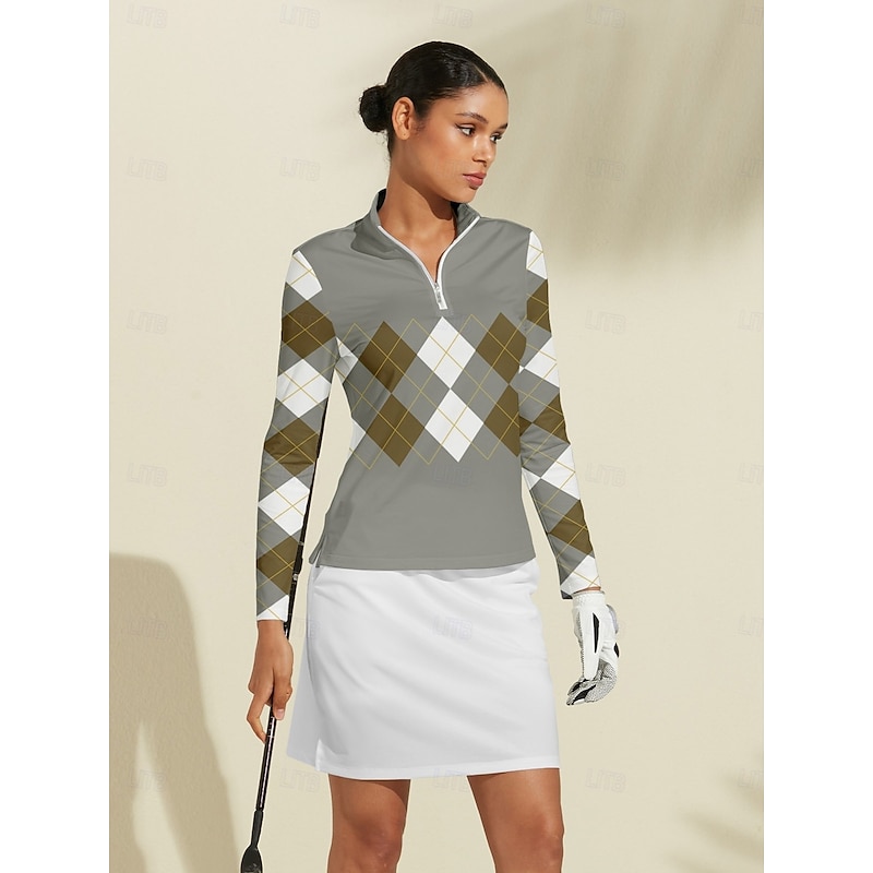 Women's Golf Polo Shirt Grey Long Sleeve Top Ladies Golf Attire Clothes Outfits Wear Apparel