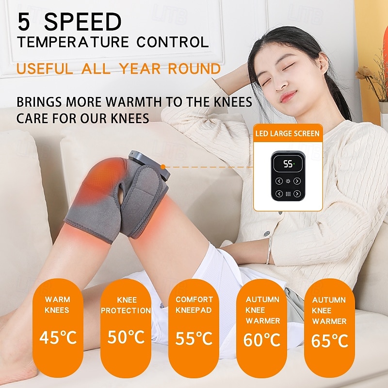 Rechargeable Heated and Vibration Knee Massager Electric 5 Levels Knee Heating Pad Massage Relaxation Knee Support Brace2