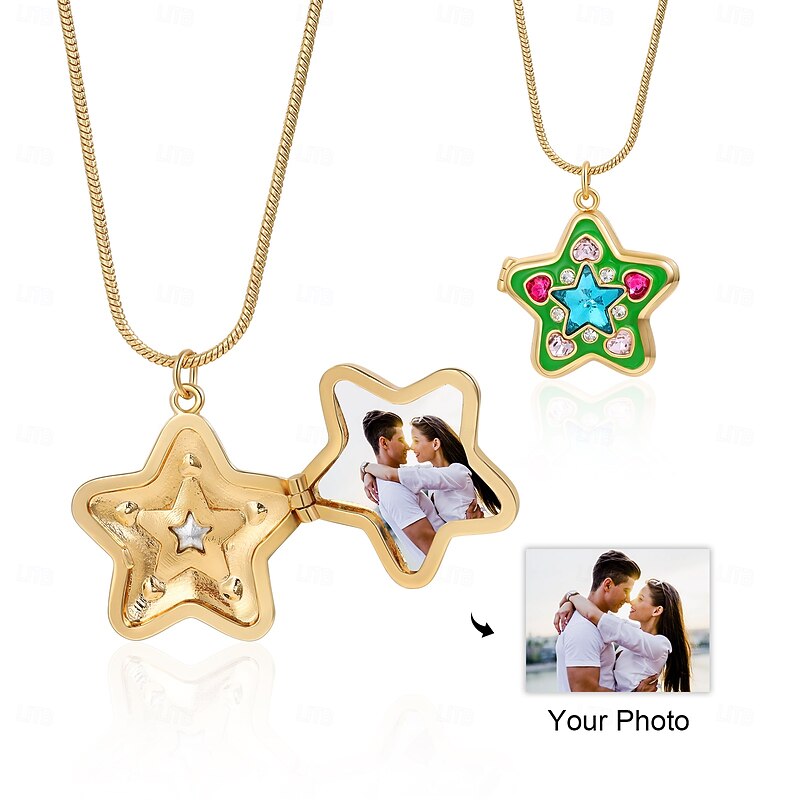 Personalized Starfish Locket Necklace, Custom Color Photo Pendant Memorial Jewelry, Gift for Mom, Valentine’s Day, Anniversary, Graduation, Christmas