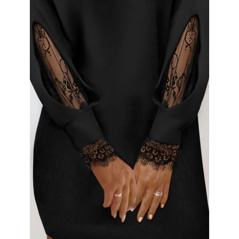 Women's Mini Dress Black Dress Sequin Dress Lace Dress Casual Dress Fashion Modern Daily Beach Weekend Regular Fit Plain Long Sleeve Crew Neck Black Summer Spring Fall Autumn3